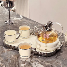 创意蝴蝶结花茶壶套装 家用ins风下午茶可加热咖啡杯花茶杯套装