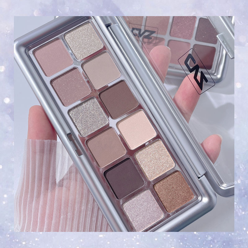 CVZ Twelve Colors Eye Shadow Plate Shimmer Matte Earth Color Milk Tea Cold Brown Plate Student Female Makeup Palette Square Meters Alternative Hair