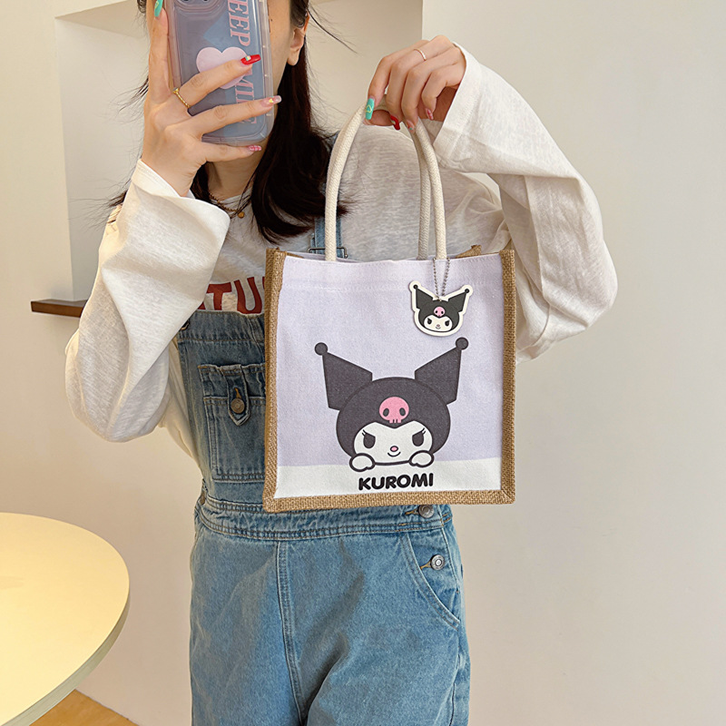 Sanrio Cartoon Pacha Dog Sack Vintage Gunnysack Printed Logo Shopping Gift Linen Handbag