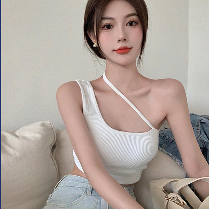 吊带辣妹斜肩无痕美背固定杯抹胸外穿带胸垫薄款文胸批发内衣女士