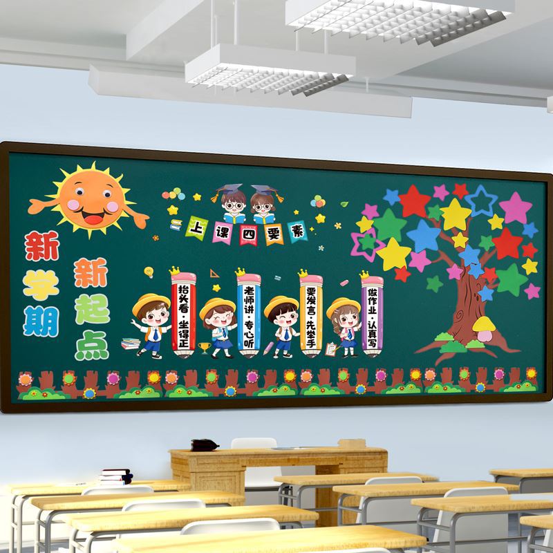 迎元旦新年黑板报装饰小学一年级环创材料布置教室班级文化墙贴纸