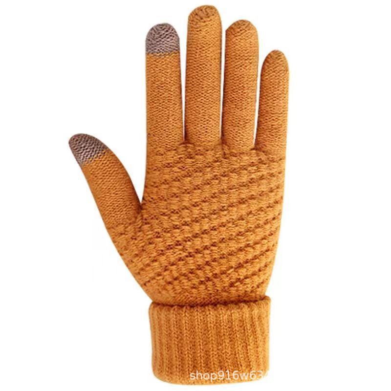 Production and Processing Pineapple Jacquard Knitted Touch Screen Men and Women Winter Fleece Lined Padded Warm Keeping Gloves Factory Direct Sales