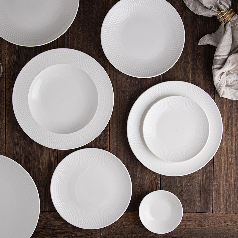 White Porcelain Tableware Suit Simple Home Restaurant Ceramic Plate Dishes Good-looking Hotel White Tableware Ins