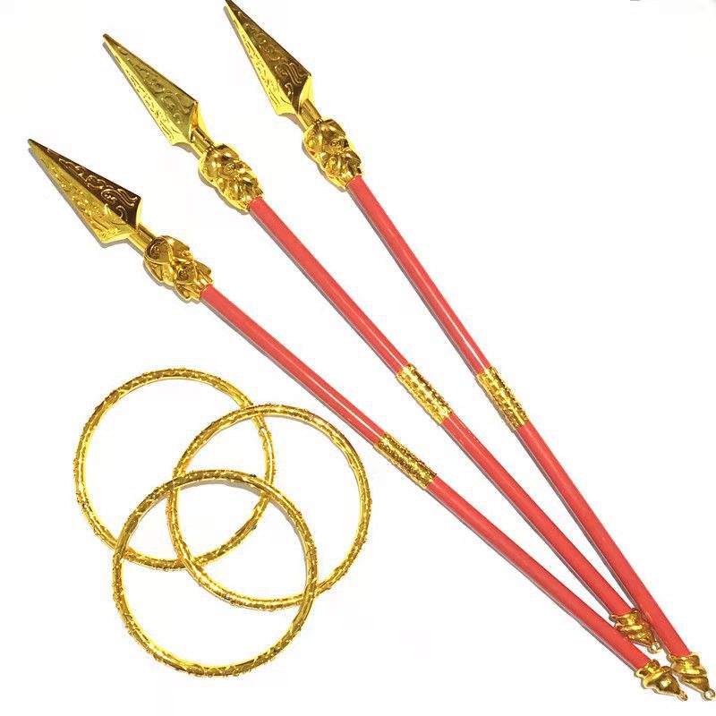 新款自动伸缩火尖枪哪吒兵器红缨枪地摊庙会景点乾坤圈火尖枪批发