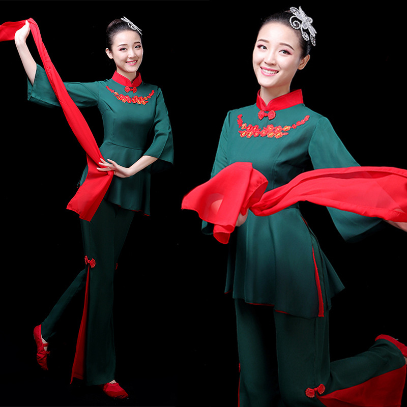 映山红秧歌服演出服女新款中老年现代扇子舞蹈服装广场舞套装