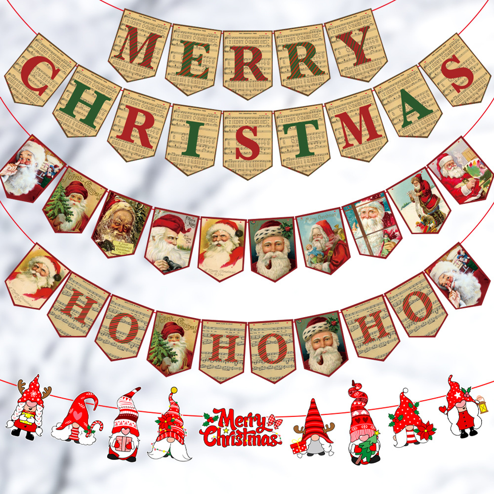 Christmas Decorations Hanging Flag Hanging Decoration Holiday Banner Party Decoration Paper Cartoon Christmas Flag 