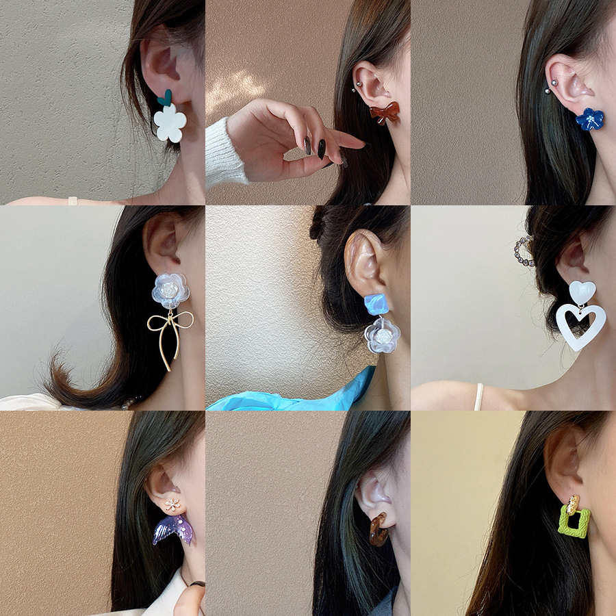 925 Silver Needle Design Acrylic Earrings Female Korean Niche Retro Ins Internet Celebrity Earrings Mori High-End Earrings