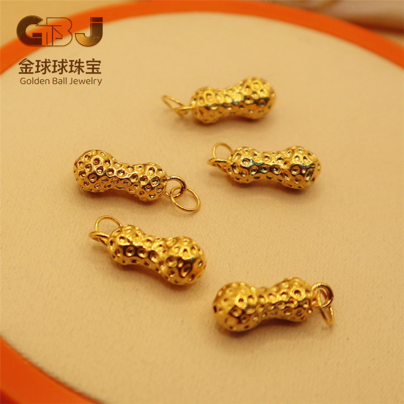 黄金足金999好事花生吊坠3d硬金新款好事发生锁骨项链送女友批发