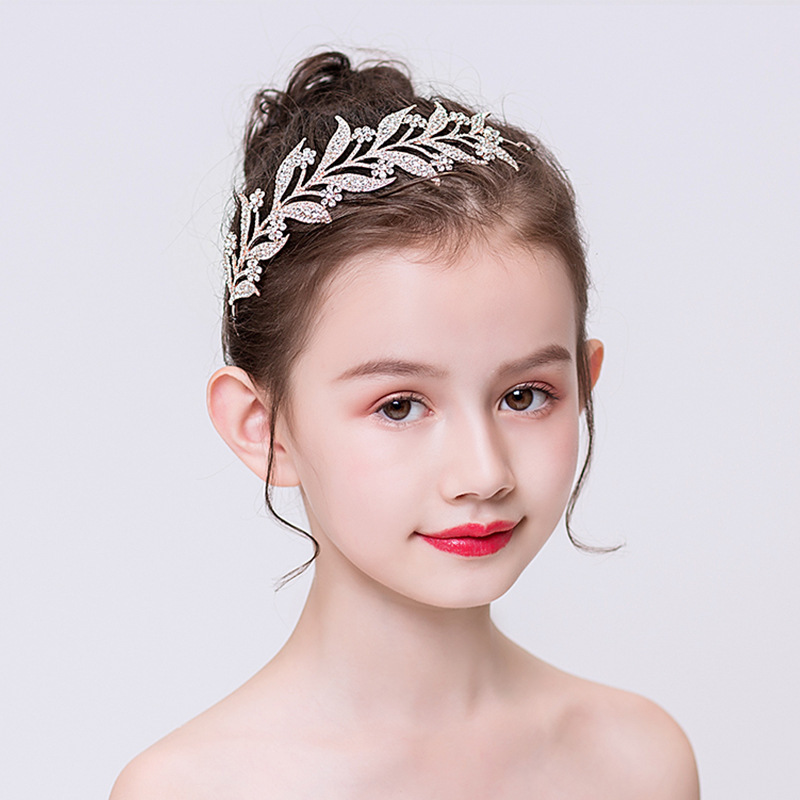 儿童皇冠头饰合金镶白色水钻时尚韩版新娘王冠树叶造型婚庆配饰品