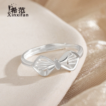 s925纯银公主结戒指女高亮素银小众设计感车花闪闪在逃公主蝴蝶结