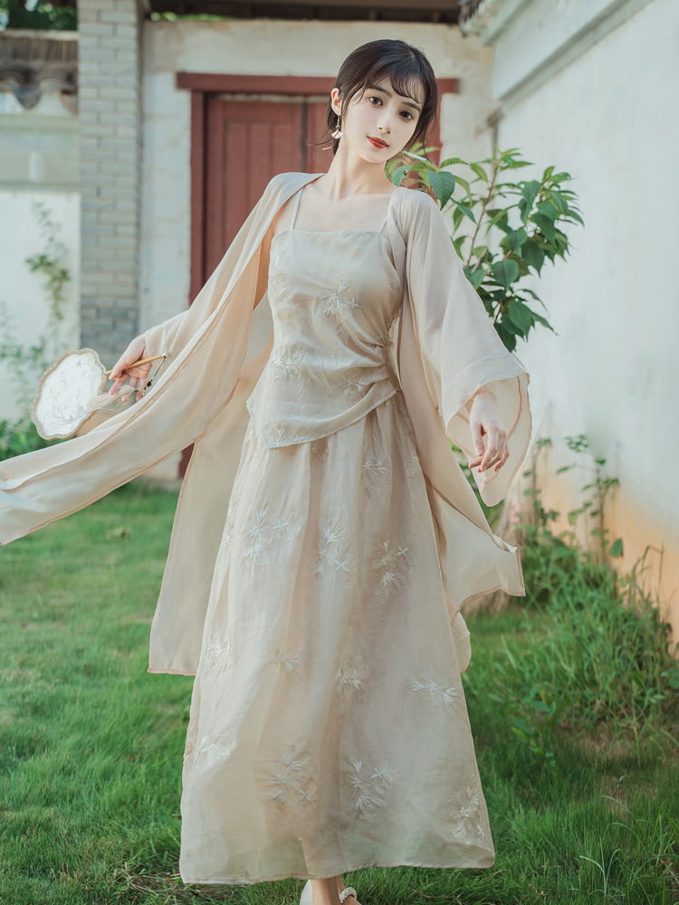 新中式国风复古开衫吊带裙宋制汉元素汉服女仙气飘逸古风连衣裙夏