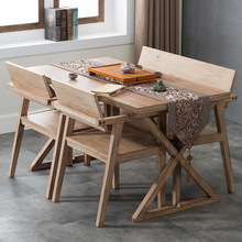 新款现代简约实木餐桌椅组合长方形做旧民宿家用饭店餐厅成套桌椅