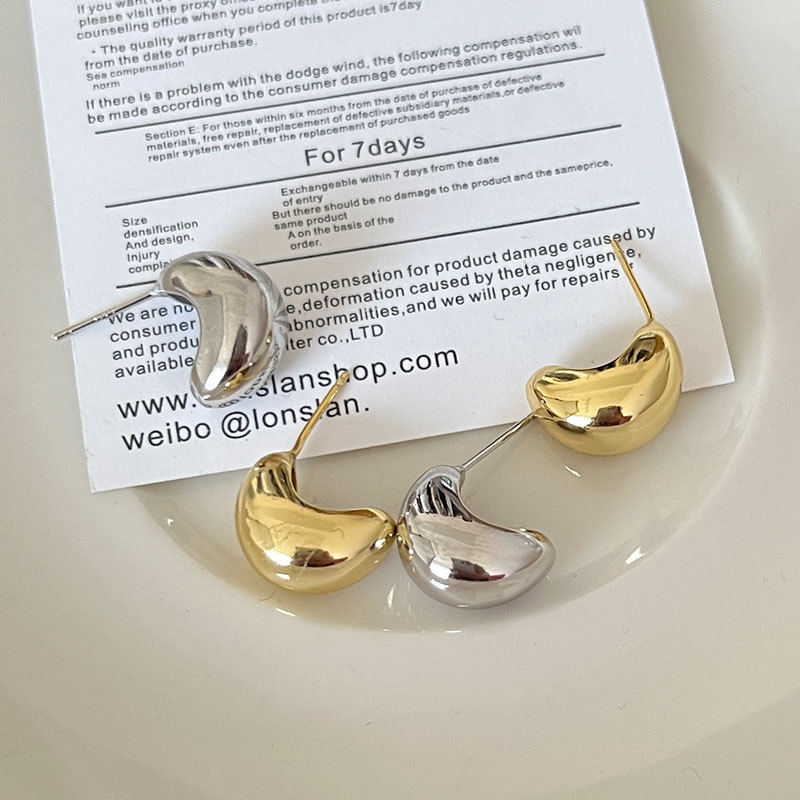 Korean-Style Simple Niche Semicircle Metal Earrings S925 Entire Sterling Silver Song Hye Gyo Wearing Earrings All-Matching 9704l