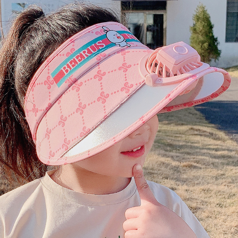 Children's Cap with Fan USB Rechargeable Summer Boys and Girls Big Brim Sun Protection Visor Cap Outdoor Beach Sun Hat