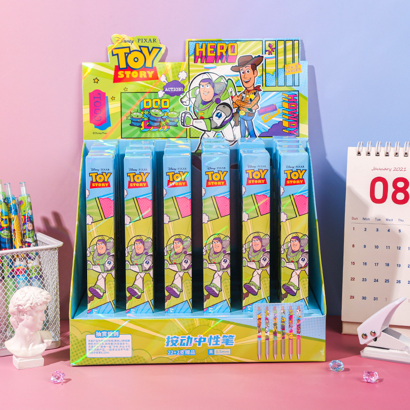 迪士尼玩具总动员盲盒笔按动中性笔速干卡通动漫学生书写黑签字笔