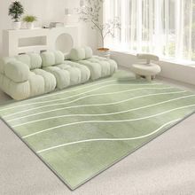 简约清新风绿色系客厅地毯全铺家用吸水防滑茶几毯耐脏水晶绒地毯