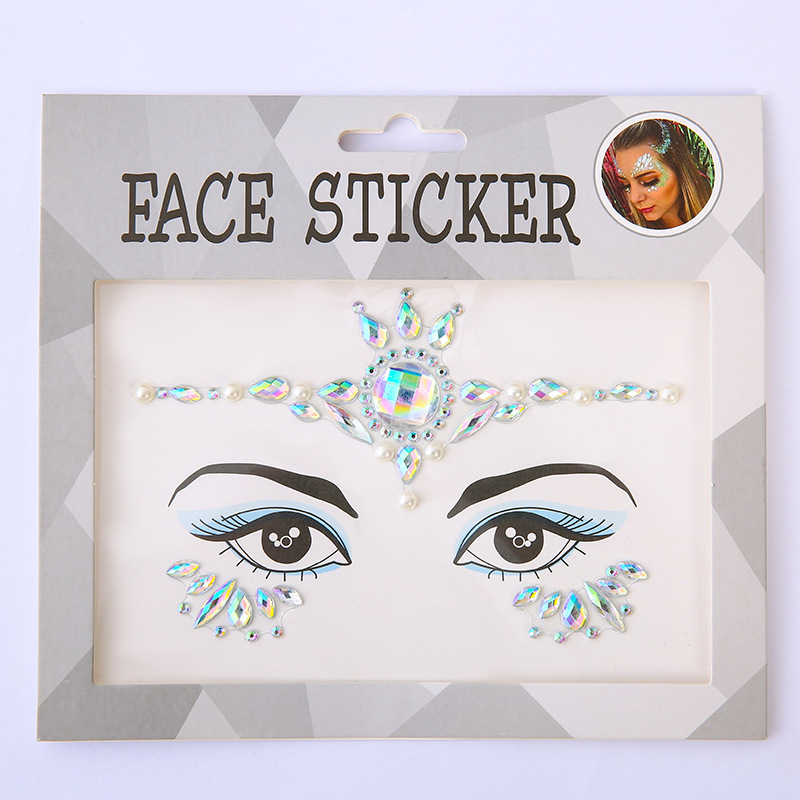 Cross-Border Direct Supply European and American Face Rhinestone Tattoo Sticker Masquerade Decoration Sticker Shiny Diamond Decorations Creative Face Pasters