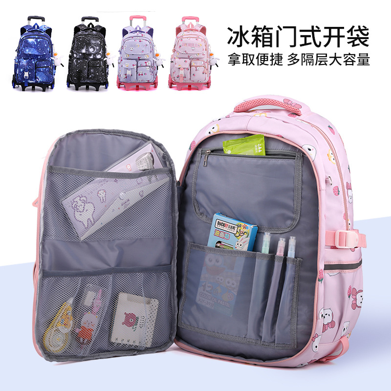 Children's Primary School Student Trolley Schoolbag Cute Girl Dragging Can Climb Stairs Grade 3 to Grade 6 Middle School Student Large Capacity