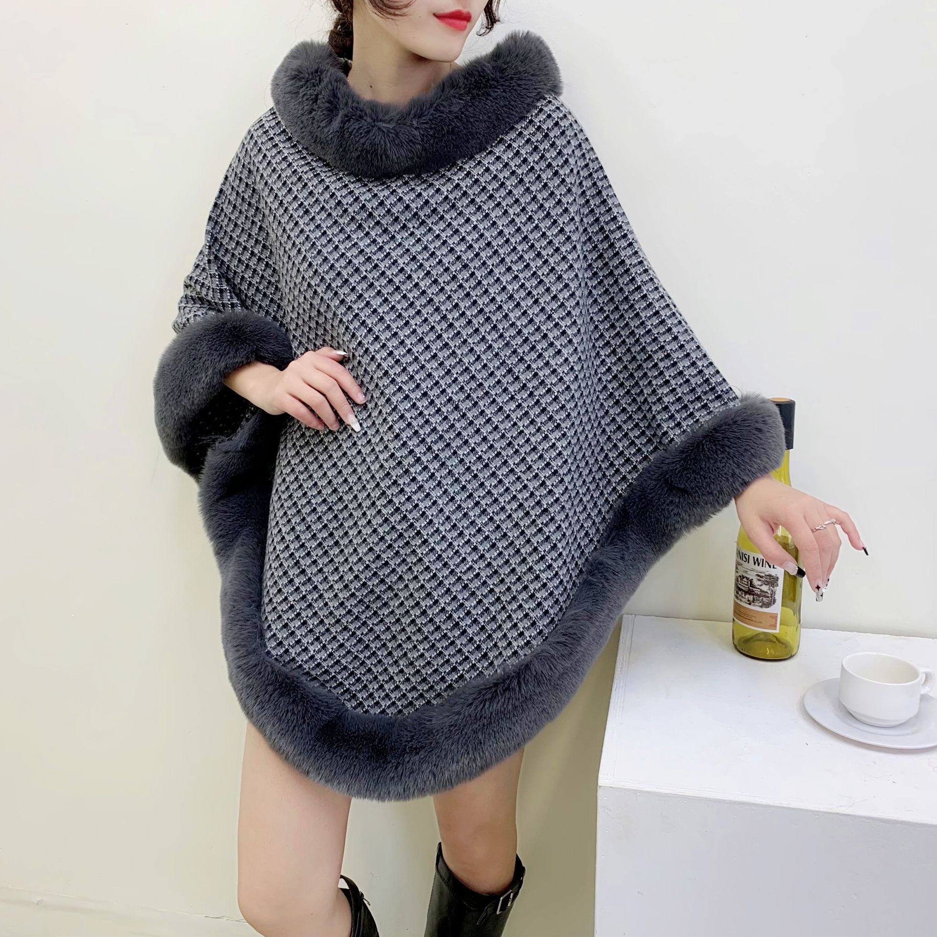 autumn new plaid single layer covers rex rabbit fur adult mid-length women‘s clothing for lightly mature customization