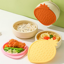 跨境热销款儿童草莓硅胶碗宝宝辅食碗带盖子带吸盘碗防摔喂养餐具