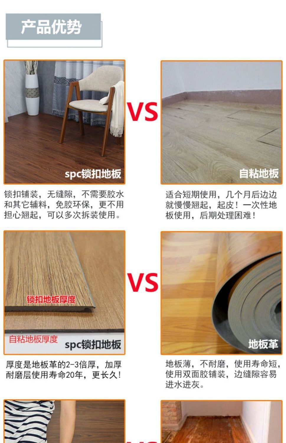 强化复合地板8mmspc锁扣地板pvc石塑环保复合木地板革贴石晶翻新