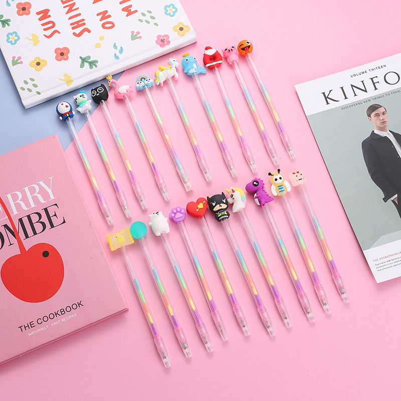 Factory Direct Pink Pen Rainbow Gel Pen Cartoon Pen Creative Six-in-One Gradient Rainbow Pen Journal Pen Set