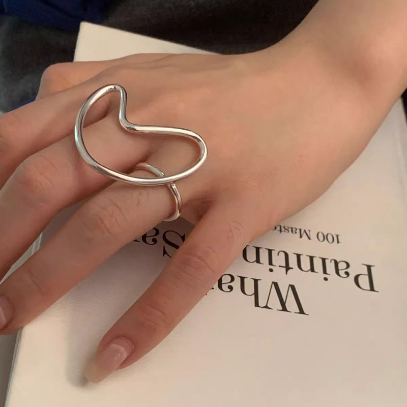 Simple Line Irregular Heart Ring Female Exaggerated and Personalized Fashion Hip Hop Open Ring All-Match Index Finger Ring Fashion