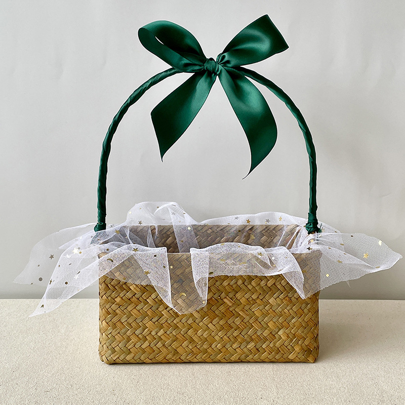 Spot Straw Picking Picnic Basket Storage Portable Woven Basket Candy Gift Box