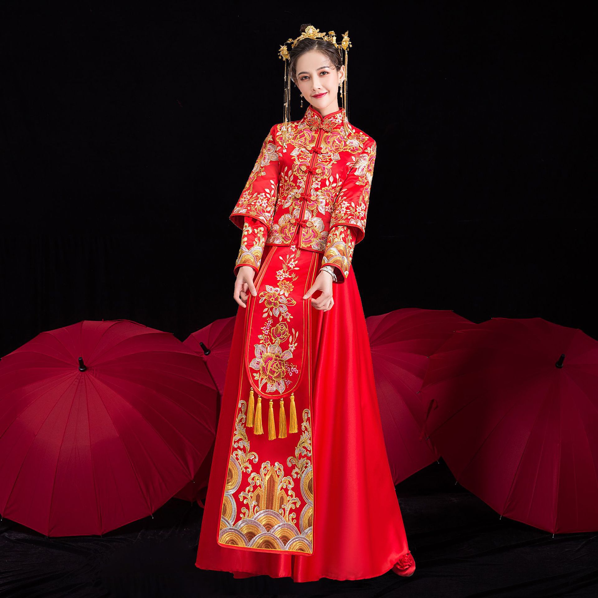 婚纱礼服女2021新款秀禾服新娘装结婚敬酒服中式嫁衣厂家批发代发