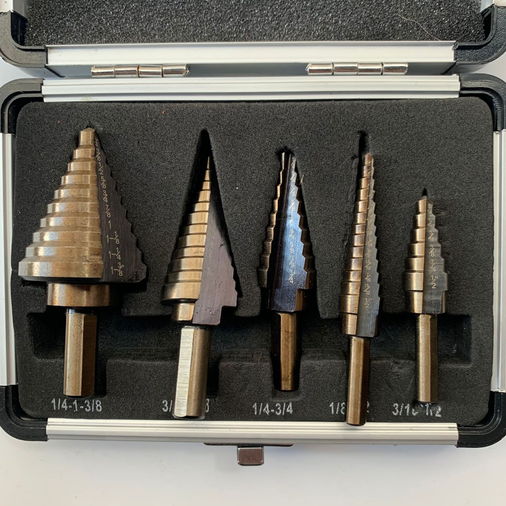 五件套铝盒装钢板打孔器英制5pc三角孔扩孔宝塔钻头台阶梯钻