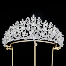 跨境厂家现货欧美新娘皇冠头饰多色合金电镀精致珍珠水晶婚礼发饰