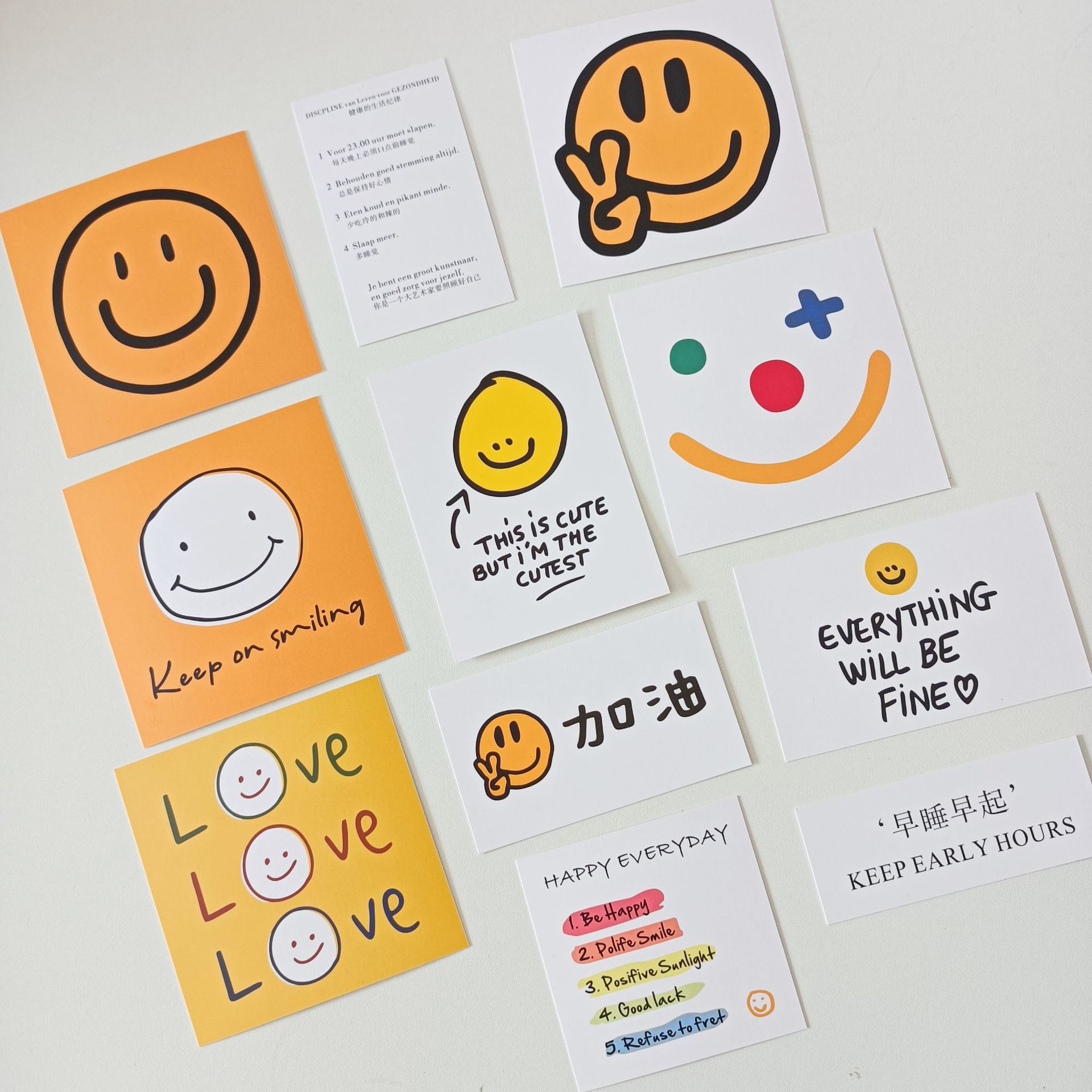 治愈好心情 ins风墙面装饰卡片宿舍励志文字笑脸卡加油卡片11张