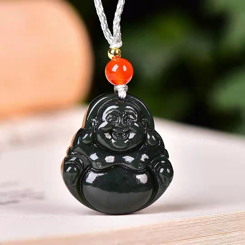 和田玉黑青玉佛公大肚佛笑佛弥勒佛吊坠 玉石玉坠挂坠挂件批发