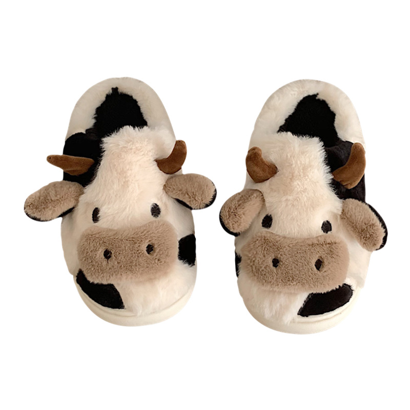 Cute Girl Heart Cow Baotou Cotton Slippers Winter Fashion Girl Home Warm Plush Confinement Shoes