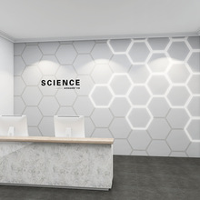 科技感几何立体壁纸美容院前台公司办公室logo形象背景墙壁画墙布