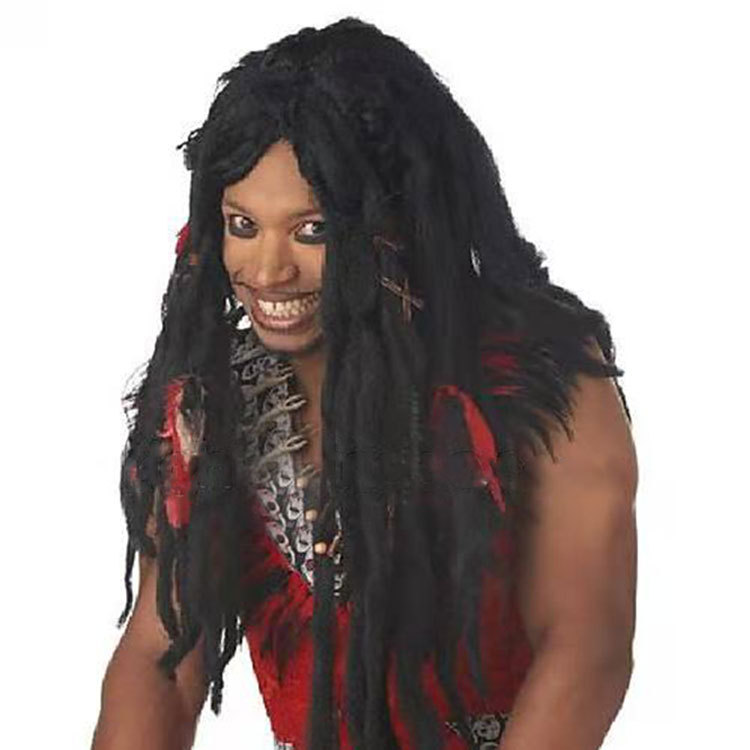 越纽贸易 新款男士外贸亚马逊假发帽欧美流浪汉野人脏鞭子假发