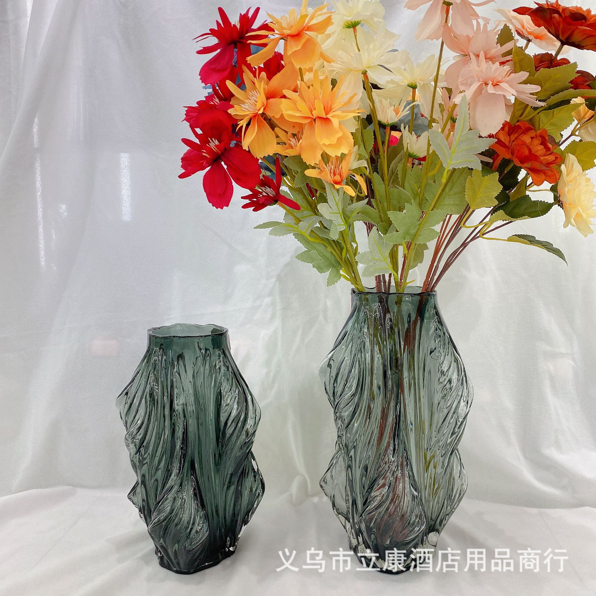 Creative Ancient Tree-Shaped Glass Vase Light Luxury High-End Home Decoration Smoky Gray Vase Decoration Flower Arrangement Hydroponic Vase