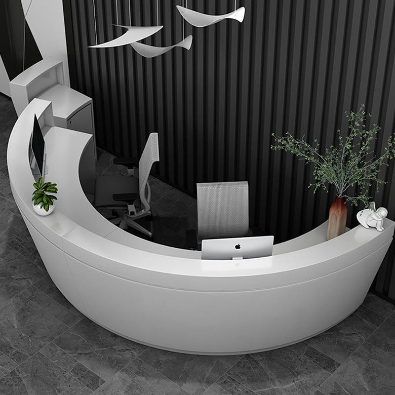 烤漆前台接待台弧形办公桌酒店柜台吧台圆形收银台半圆定 制