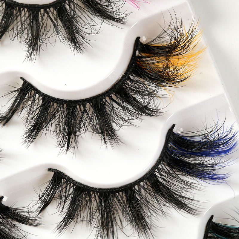 欧美风眼尾加彩假睫毛 多层蓬松彩色仿水貂毛 浓密卷翘款假睫毛女