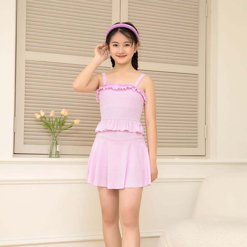 2022分体儿童泳衣女童中大童8-12岁吊带显瘦泳装游泳衣厂家批发