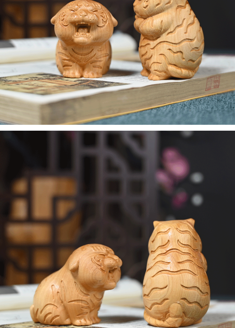 崖柏木雕刻小萌虎生肖虎手把件个性茶宠摆件汽车装饰摆饰工艺品