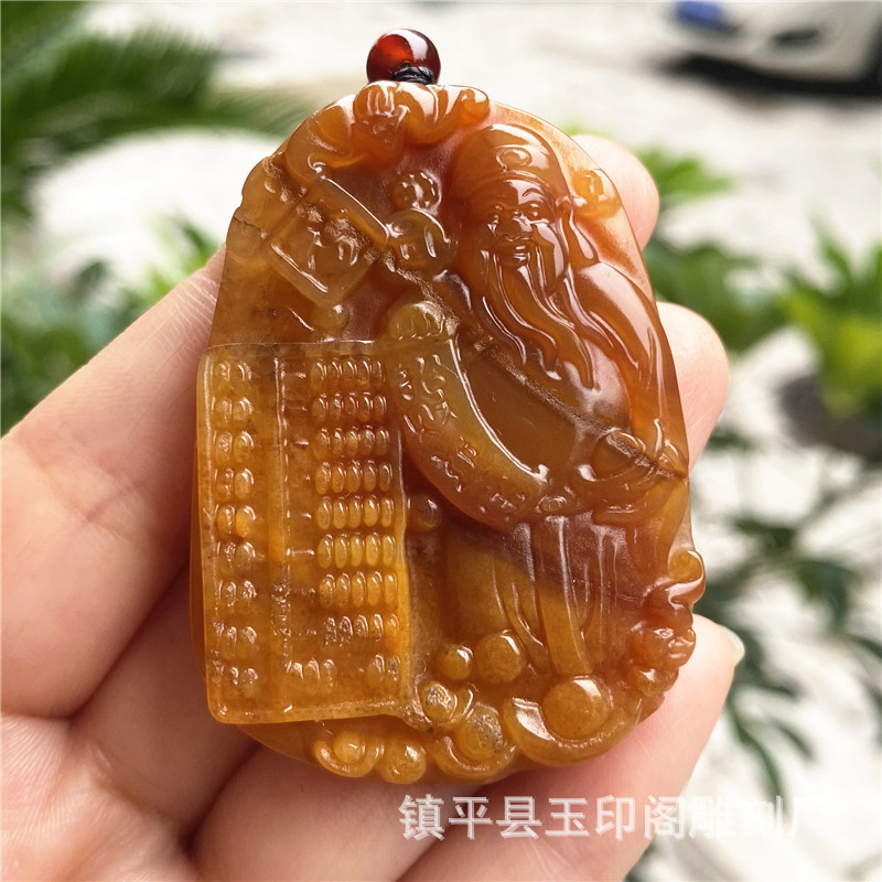 天然黄龙玉财神吊坠 文财神男款挂坠如意算盘财神爷黄玉石项链