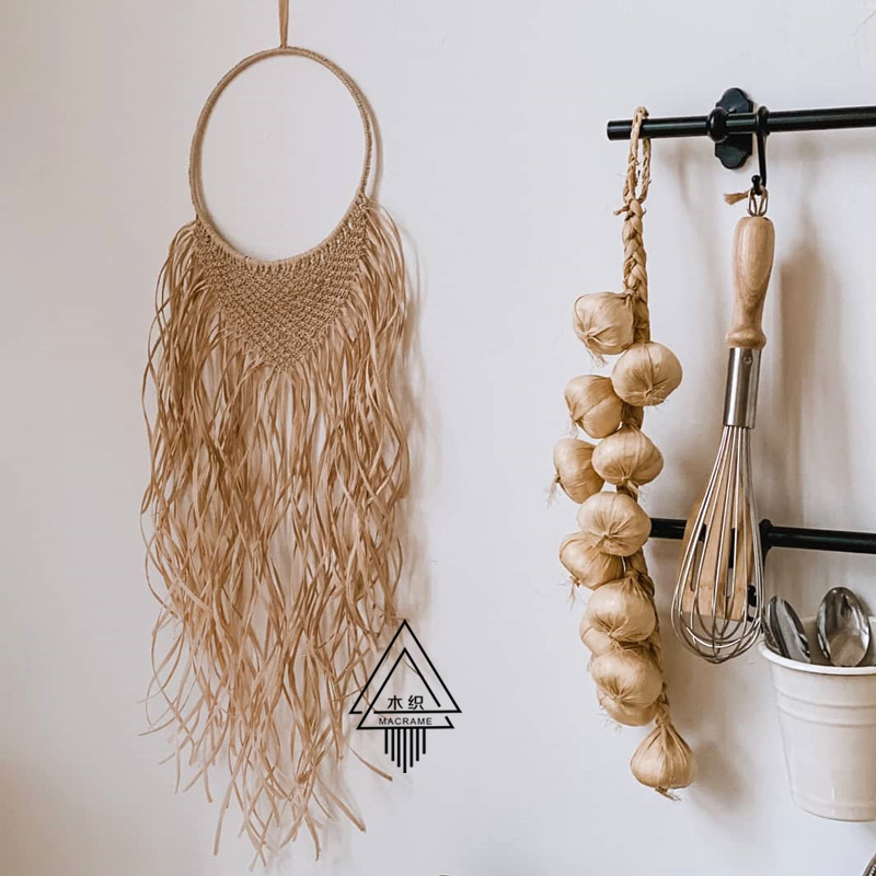 米色麻绳草编圆形挂毯 文艺摩洛哥创意墙饰装饰 少女心卧室装饰品