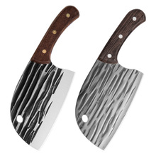 网红锻打鱼头刀不锈钢菜刀锋利塑料柄刀具锻打锤纹切肉刀家用刀具