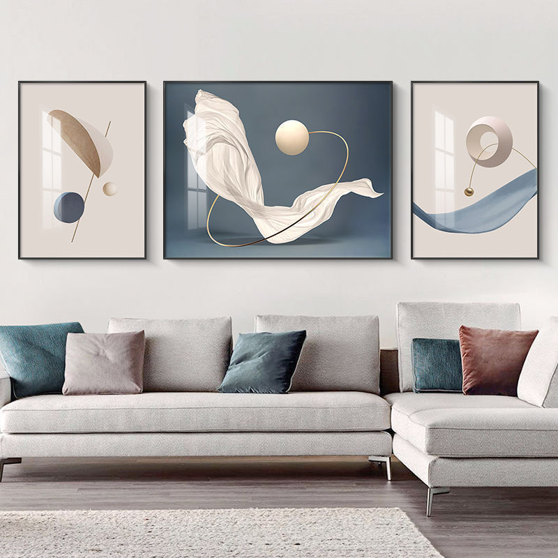 现代简约客厅装饰画沙发背景墙壁画轻奢大气抽象挂画三联画