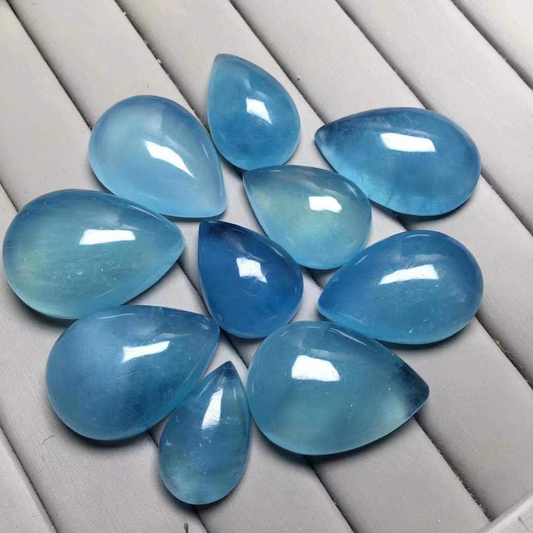 天然海蓝宝水滴吊坠冰种通透干净百搭手工镶嵌diy裸石吊坠批发