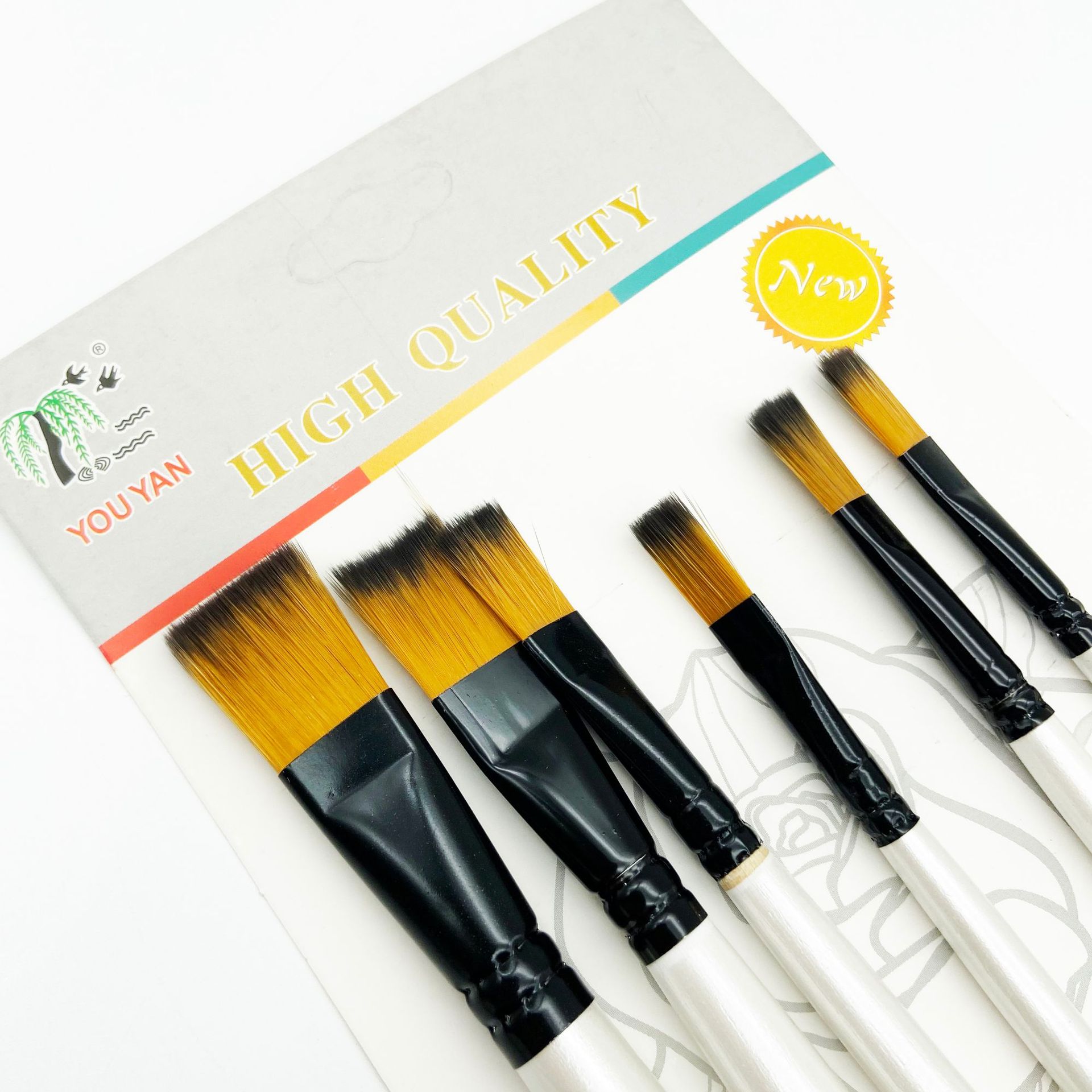 Toner Brush Set Wholesale 6 Pcs Watercolor Brush White Penholder Gouache Pen Flat Oil Painting Brush Cross-Border Hot