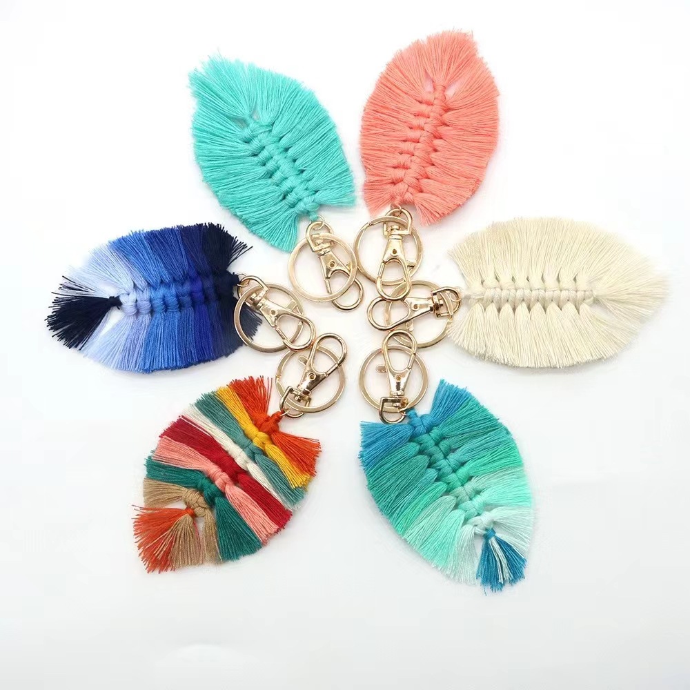 Nordic Style Hand-Woven Mulitcolor Leaves Tassel Key Chain