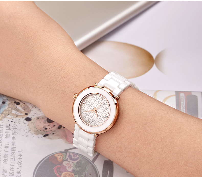 米格(mige)陶瓷女士石英表休闲水钻女表香榭丽系列mg5505