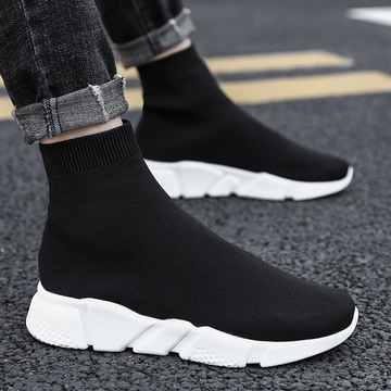 跨境袜子鞋男春夏大码潮网眼透气弹力飞织时尚男鞋运动高帮鞋休闲